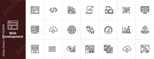 Web Development and Programming Line Icon Set - Minimalist UI/UX and Tech Vector Illustrations