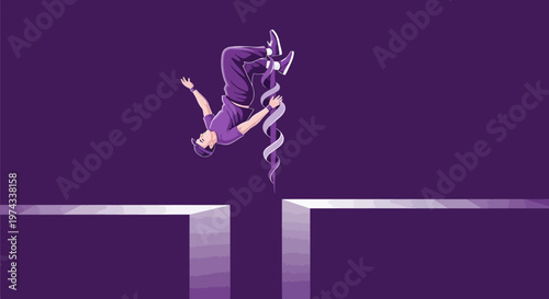 Dynamic Acrobatic Leap Over Gap Represents Extreme Sports And Bold Moves