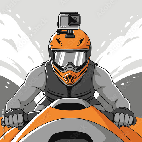 Dynamic Action Shot Of A Rider On A Jet Ski With An Action Camera