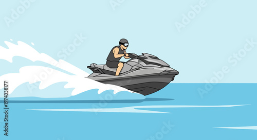 Dynamic Action Of A Person Riding A Jet Ski On The Water