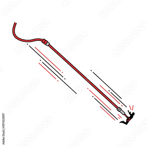 Dynamic Action Silhouette Ascending Via Red Rope And Hook