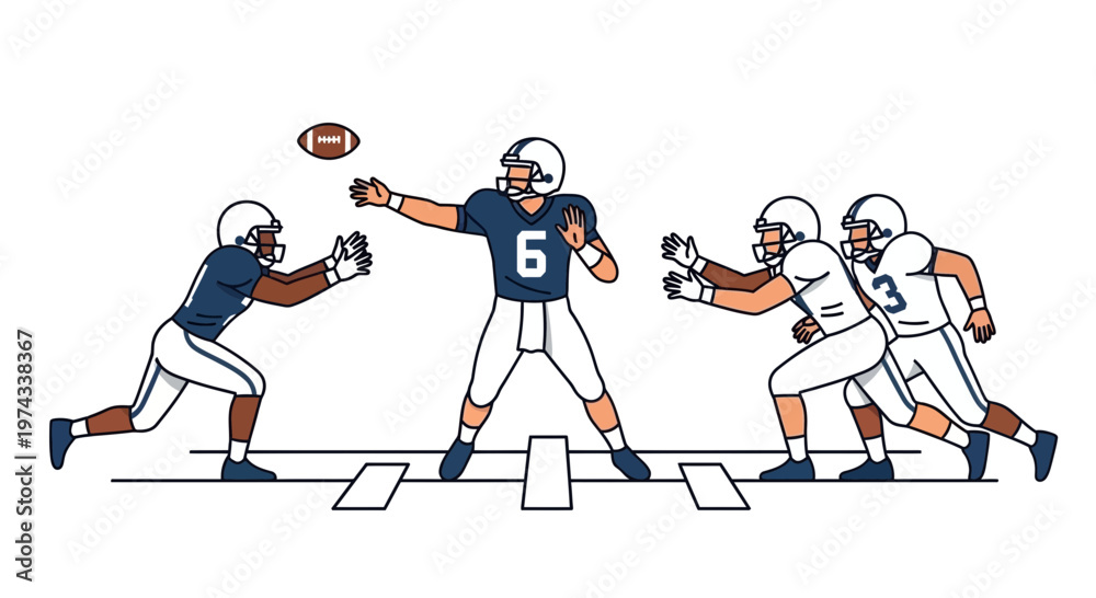 Fototapeta premium Dynamic American Football Play Action Illustrated Scene With Players In Motion