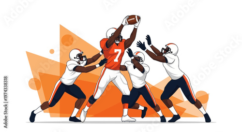 Dynamic American Football Action Catching A Pass In Mid Air