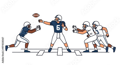 Dynamic American Football Play Action Illustrated Scene With Players In Motion
