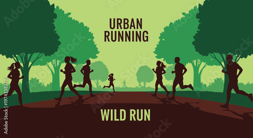 Diverse Group Engaged In Vigorous Urban Running Activities Amidst Lush Greenery