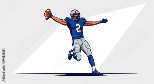 Dynamic American Football Player Action Pose Illustration