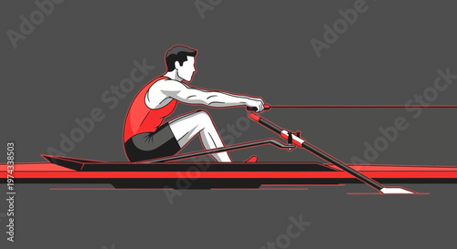 Dynamic Athlete Engaged In Rowing Pursuit Graceful Motion On Water