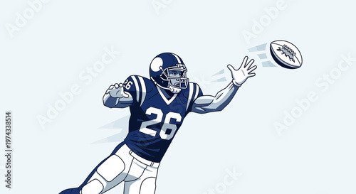 Dynamic American Football Player Leaping To Catch A Pass Mid-Air