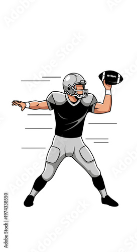 Dynamic American Football Player Throwing Ball Sport Action Illustration