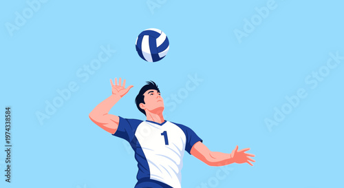 Dynamic Athlete Executes Volleyball Spike Mid-Air in Competition