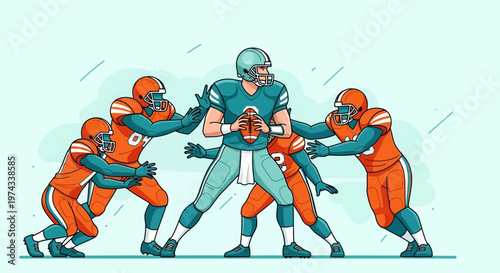Dynamic American Football Players Engaging in Intense Play Action