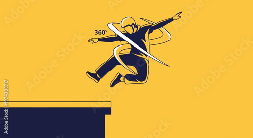 Dynamic Athlete In Mid Air Performing A 360 Degree Jump And Spin