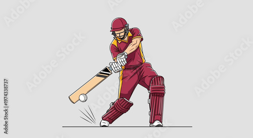 Dynamic Athlete In Cricket Uniform Swinging Bat At Ball
