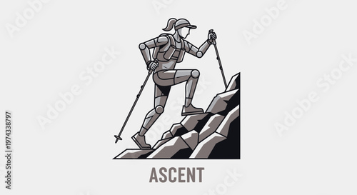Dynamic Ascent Athlete Scaling Rocky Terrain With Poles