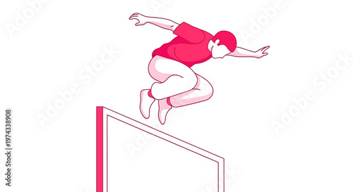 Dynamic Athlete Leaping Over Barrier in Abstract Geometric Style
