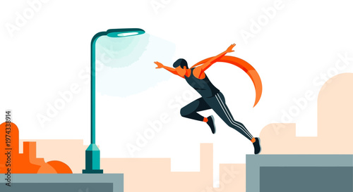 Dynamic Athlete Leaping Forward With Energetic Momentum In Urban Setting