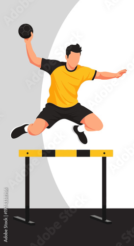 Dynamic Athlete Leaping Over Hurdles Mid-Jump