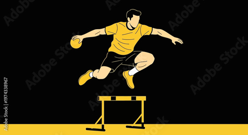 Dynamic Athlete Leaping Over Hurdle With Ball