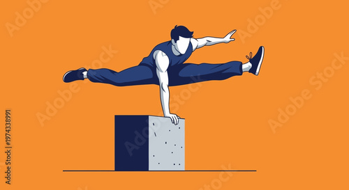 Dynamic Athletic Pose On A Block Orange Background