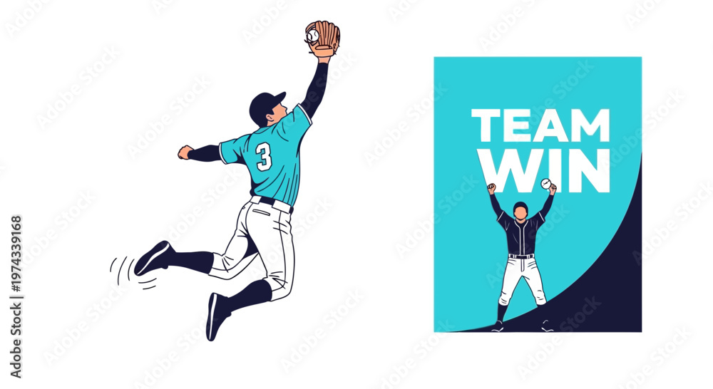 Obraz premium Dynamic Baseball Action Player Catching Ball And Celebrating Team Victory