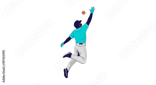 Dynamic Athlete Leaps Skyward for Baseball Catch Illustration