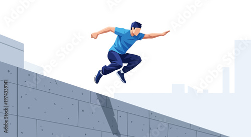 Dynamic Athlete Leaps Over Urban Wall With Graceful Agility