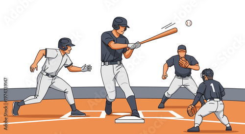 Dynamic Baseball Action Illustration Dynamic Sports Moment On Field