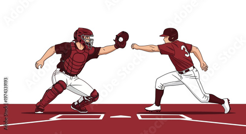 Dynamic Baseball Action Sequence Catcher And Runner Clashing