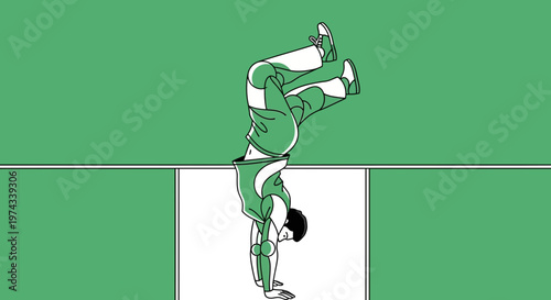 Dynamic Athlete Performing Handstand Pose On Abstract Background Minimalist Style