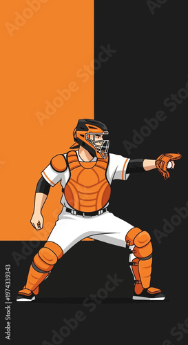 Dynamic Baseball Catcher In Action Ready To Throw A Powerful Pitch