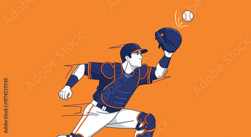 Dynamic Baseball Catcher Making A Crucial Mid-Air Catch Illustration
