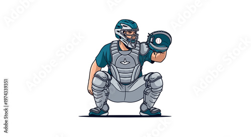 Dynamic Baseball Catcher Ready For Action Illustration