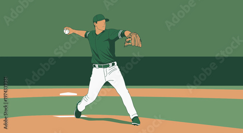 Dynamic Athlete Pitching Baseball Game Action Illustration