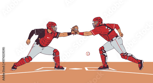 Dynamic Baseball Catchers Engaged In Play