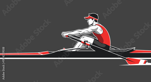 Dynamic Athlete Rowing In Sleek Watercraft A Powerful Aquatic Sport Illustration