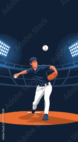 Dynamic Baseball Pitcher Action Under Stadium Lights