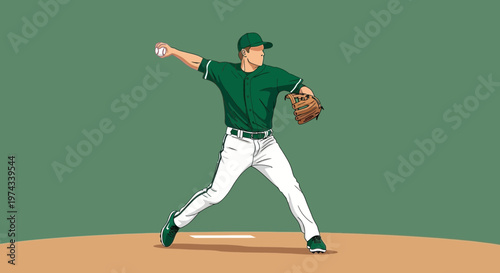 Dynamic Baseball Pitcher Illustration Capturing Athletic Motion And Focus