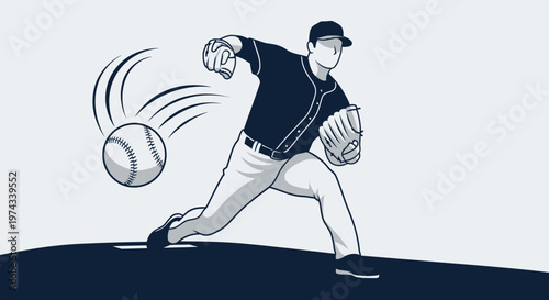 Dynamic Baseball Pitcher Illustration Capturing Motion and Action