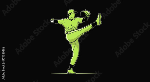 Dynamic Baseball Pitcher Illustration Striking a Powerful Pose
