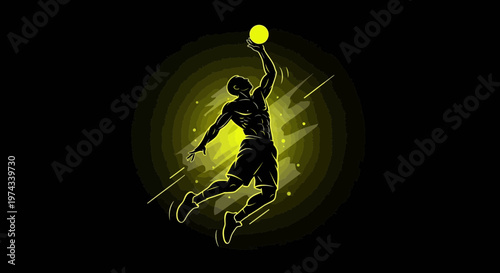 Dynamic Basketball Player Ascending For A Slam Dunk Under Spotlight