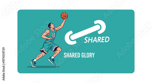 Dynamic Basketball Player Ascending Towards Victory Capturing Shared Success