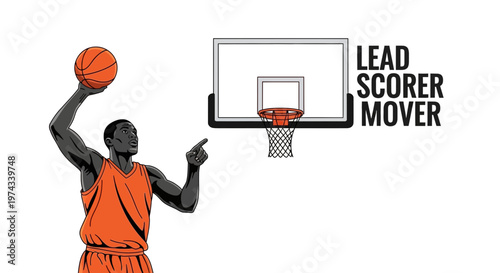 Dynamic Basketball Player Aims for Hoop Lead Scorer Icon Graphic