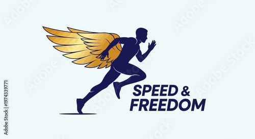 Dynamic Athlete With Golden Wings Symbolizing Speed and Freedom