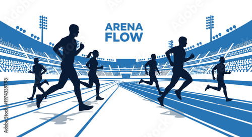 Dynamic Athletes Compete on a Track Amidst a Stadium's Grandeur