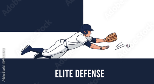 Dynamic Baseball Player Diving To Catch Ball Illustrating Elite Defense