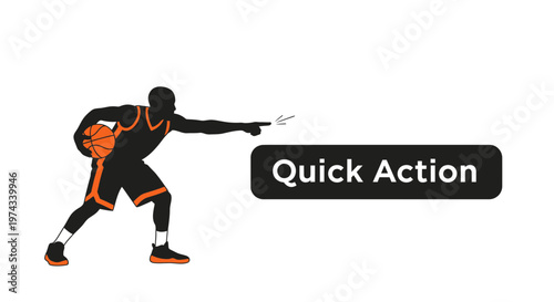 Dynamic Basketball Player in Motion With Quick Action Text