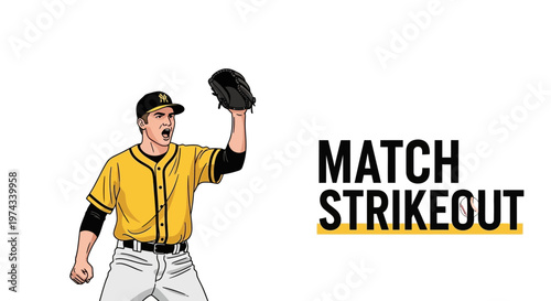 Dynamic Baseball Player Illustration Captures Strikeout Moment With Bold Typography