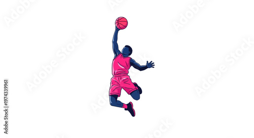 Dynamic Basketball Player In Mid-Air Action Pose Slam Dunking A Ball