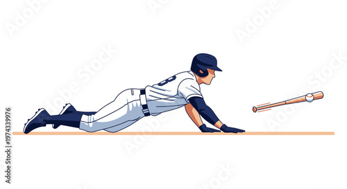 Dynamic Baseball Player Illustration Capturing A Crucial Slide Into Base