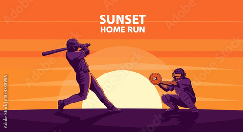 Dynamic Baseball Player In Action During Golden Hour Silhouette Art